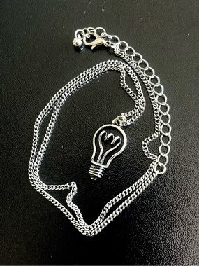 Silver Light Bulb Charm Pendant Short Necklace
